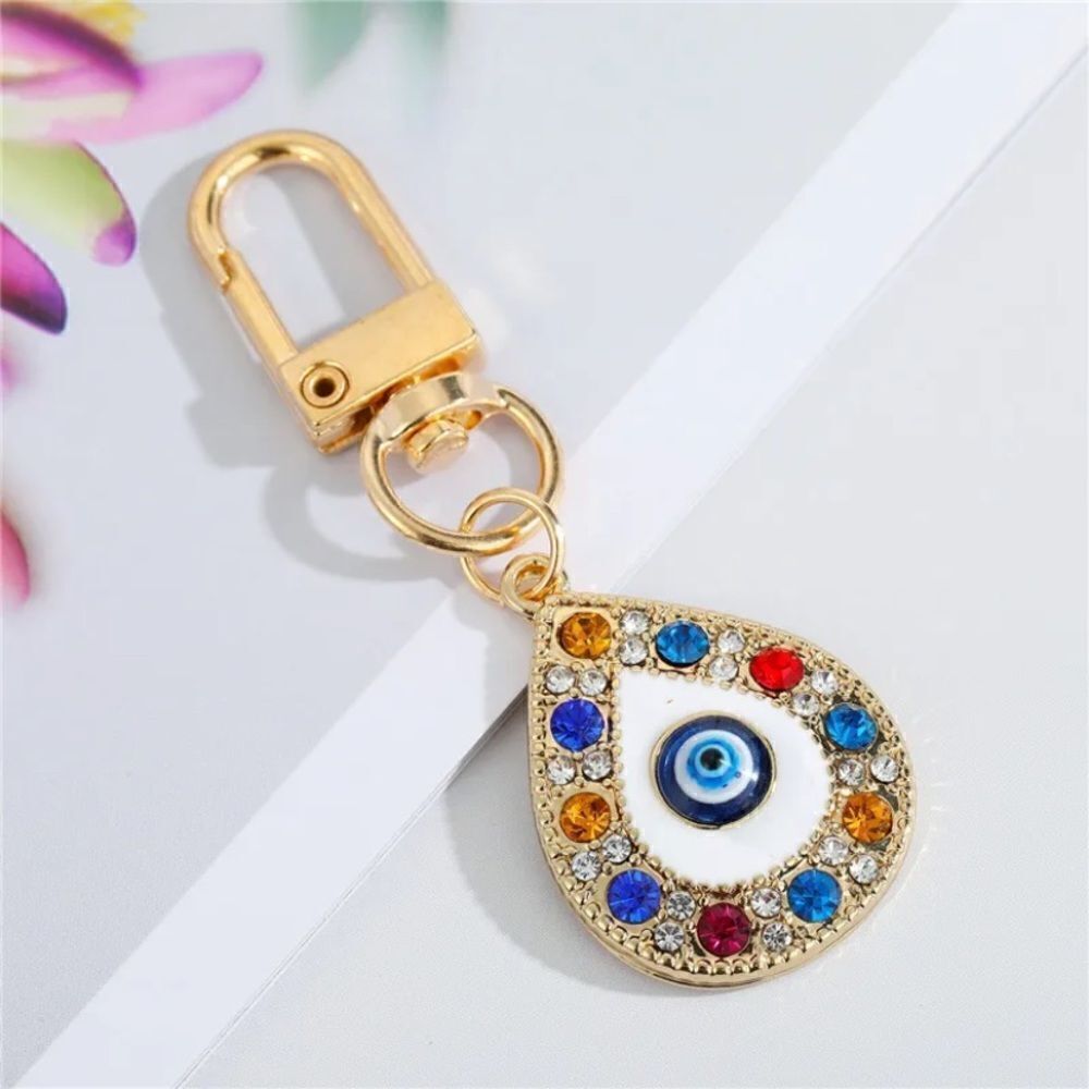Rainbow Evil Eye Hamsa Hand Keychain Key Ring NWT Zinc alloy Rhinestone
